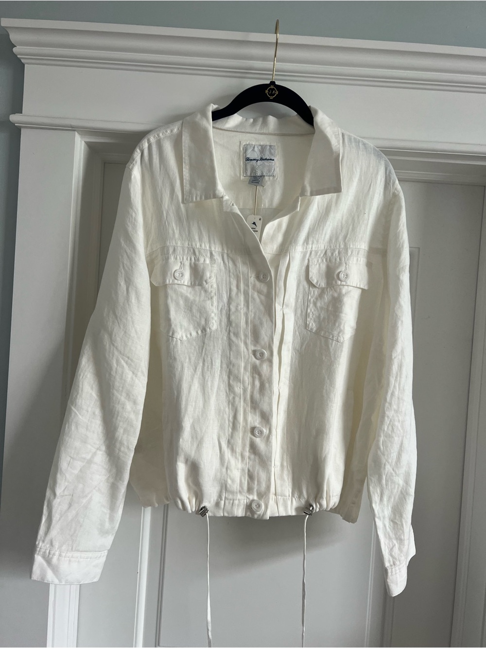 Tommy Bahama White Drawstring Hem Button-Up Jacket - Picture 5 of 8